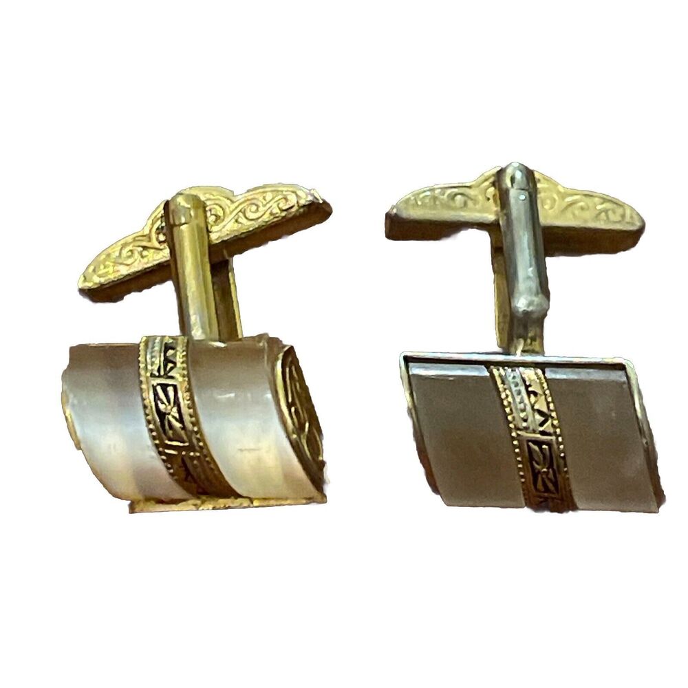 Cufflinks Vintage Gold Tone Pearl Moonstone Retro 1960s
